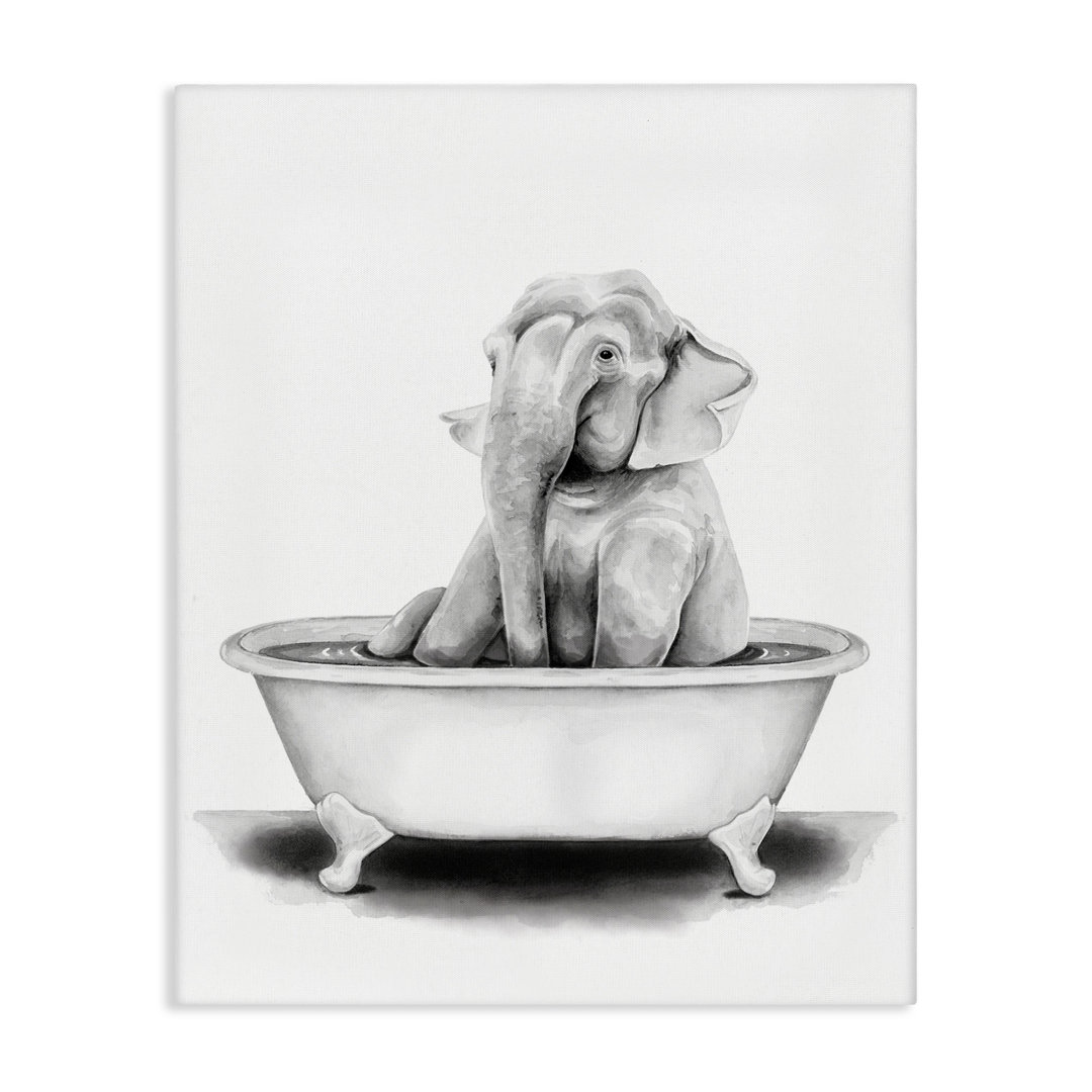 'Elephant in a Tub Funny Animal Bathroom' by Rachel Neiman - Drawing Print Stupell Industries 
