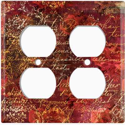 Metal Light Switch Plate Outlet Cover (Autumn Orange Tan Letter Writing  - Double Duplex)