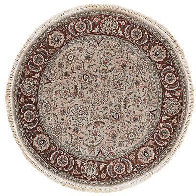 Hand Knotted Wool Area Rug in Beige And Wine