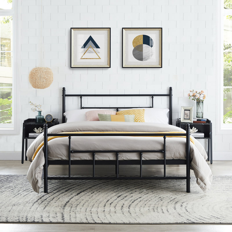 Zunera Modern Bed Frame with Headboard & Footboard, Metal Bed Frame with headboard, Platform Bed, King
