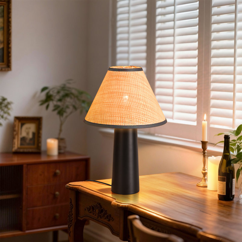 Lampe de table moderne en rotin noir 18,7 po, Black