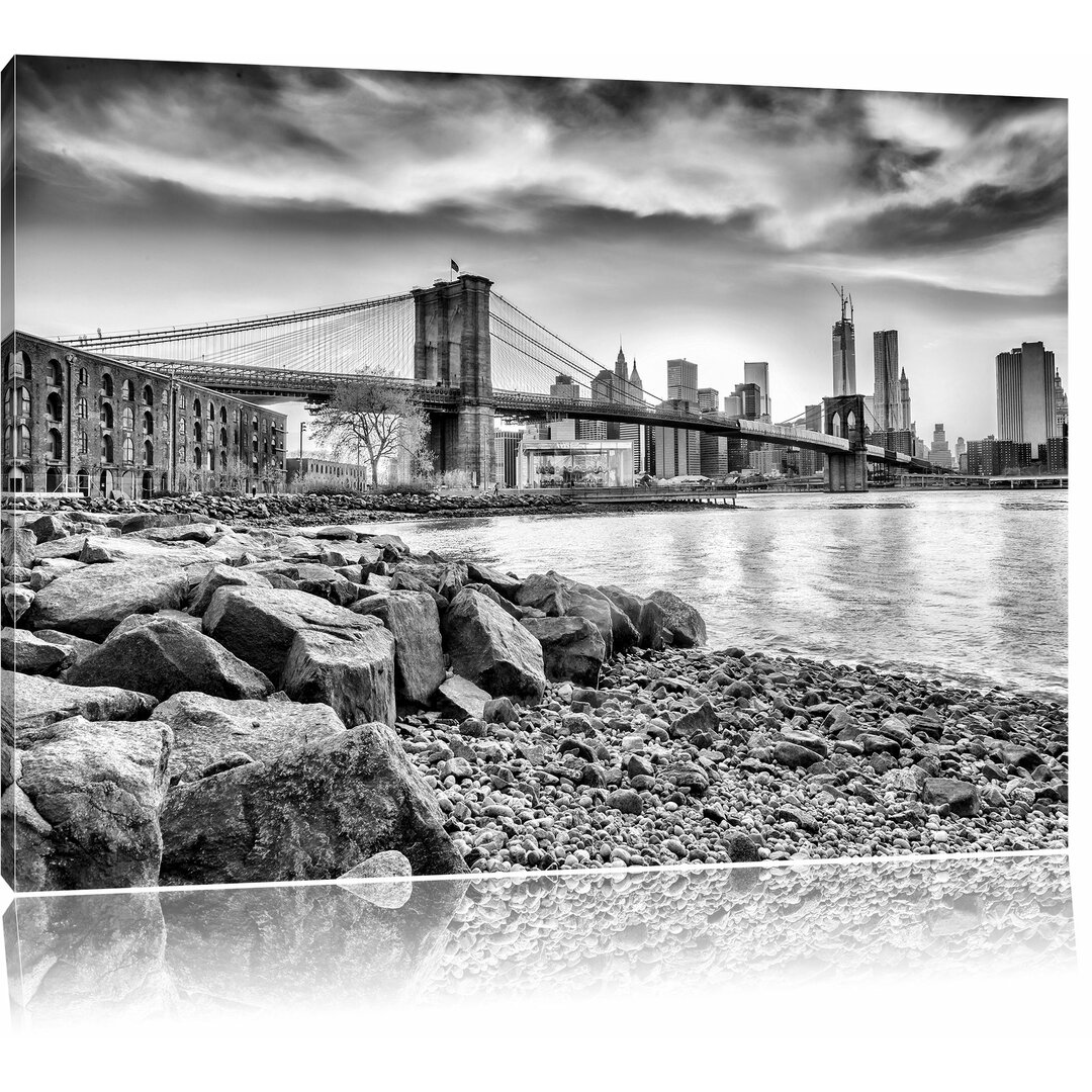 Leinwandbild Brooklyn Bridge bei Sonnenuntergang in Monochrom