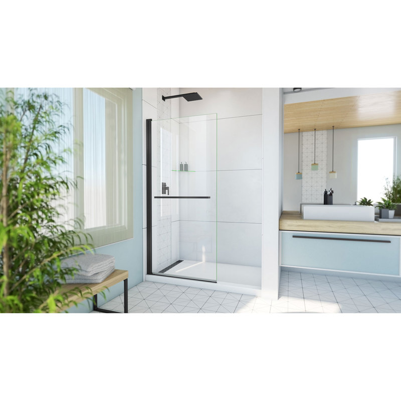 DreamLine Aqua-Q Swing 34 inch W x 72 inch H Frameless Swing Shower Door in Matte Black, Matte Black, 34"