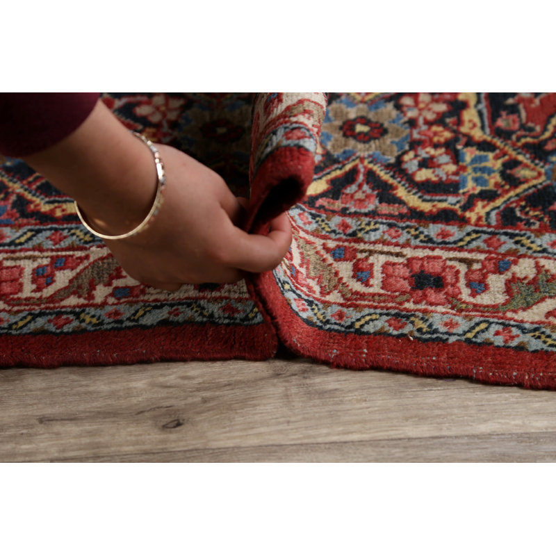 Tapis rouge en laine noué à la main de conception unique 10 pi 7 po x 13 pi 1 po années 1900