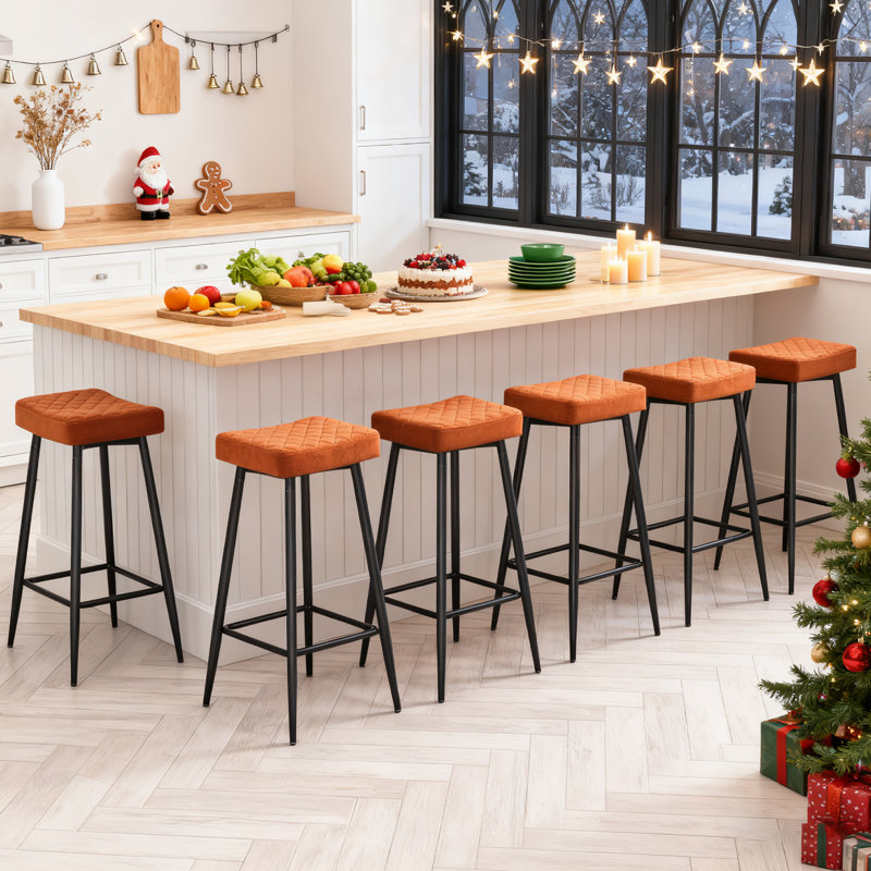 Upholstered  70cm Height Counter Stool, Orange Velvet