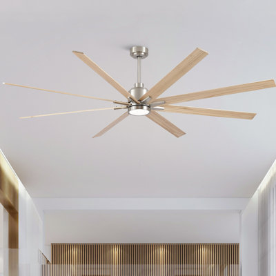 Oversized Large Solid Wood Ceiling Fan With Dimmable Led Light Control Reversible DC Motor For Living Room Warehouse Villa