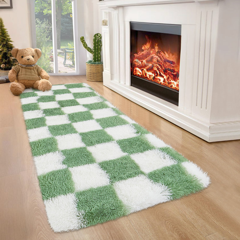 Soft Fluffy Large Rugs for Living Room Shaggy Area Rug Non Slip Modern Checkered Luxury Shag Plush Carpet for Kids Room Bedroom Dorm Home Decor