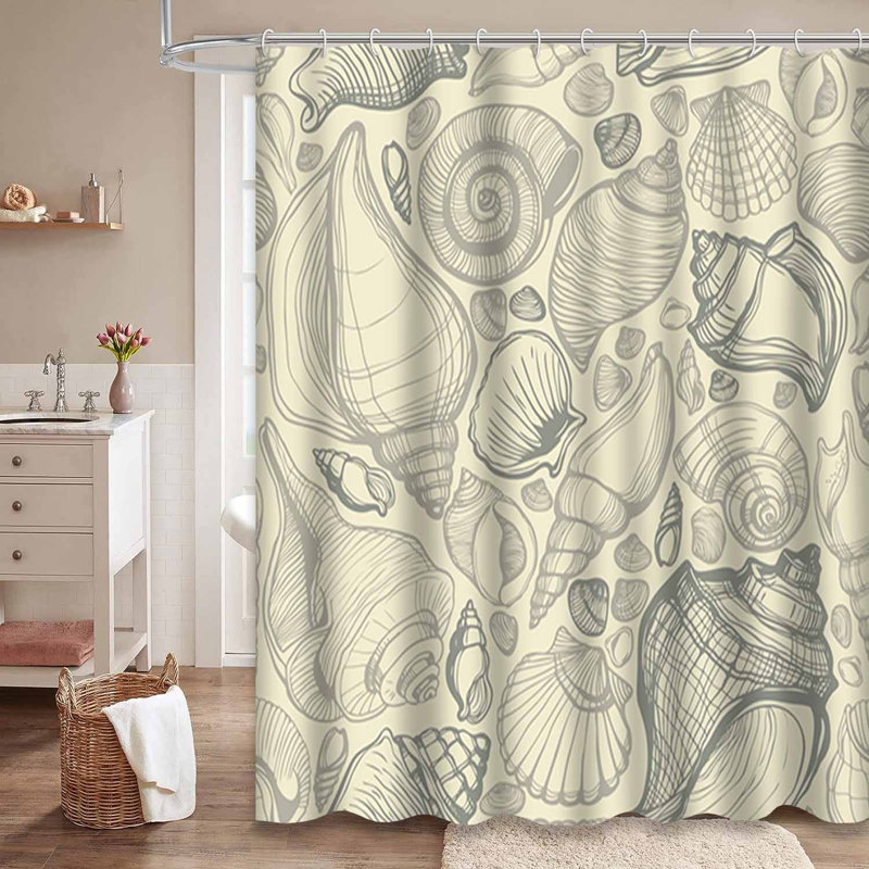Rideau de douche imperméable à l'eau Brown Summer Sand Seashell avec 12 crochets, L 72 po x l 84 po