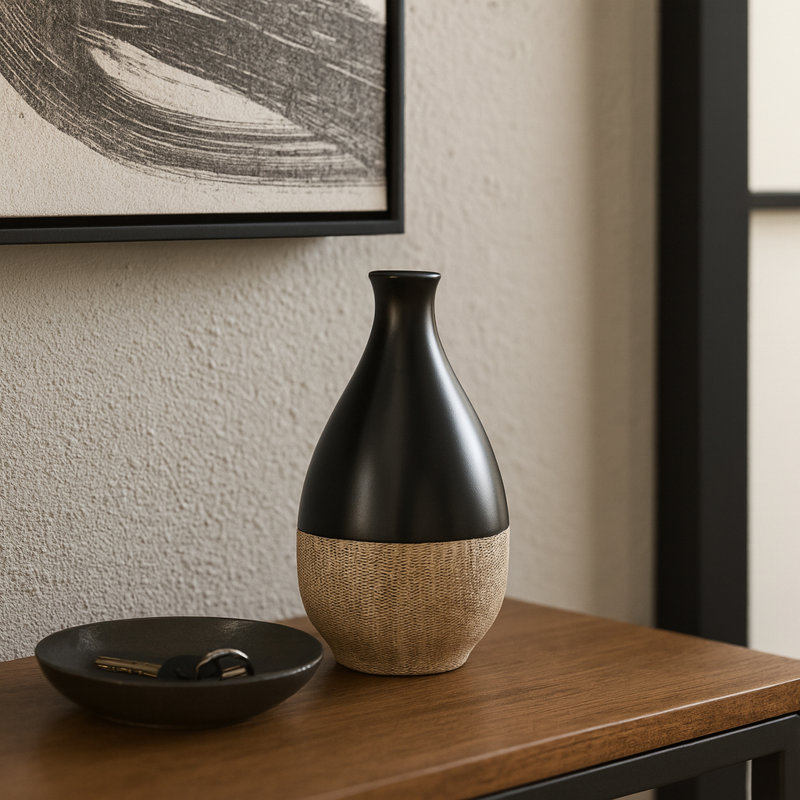 Vase en céramique avec design texturé Cynthla, H 7 po x l 4 po x P 4 po, Deux tons brun / noir