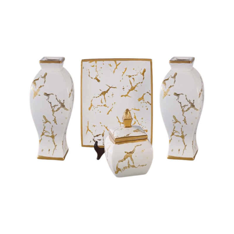 Ensemble d'accessoires de vase de quatre pièces Rosdorf Park - 13 po, Blanc