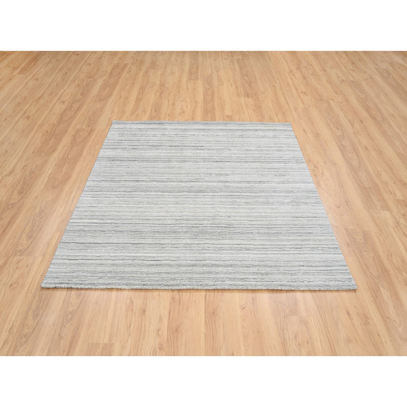 Tapis carré gris / crème nouvel âge en laine noué à la main de conception unique 6 pi 1 po x 6 pi 1 po Vergene
