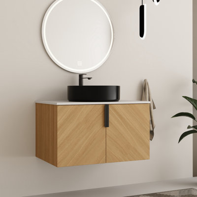 Caldicot 30'' Wall-Mounted Single Bathroom Vanity with Engineered Stone Top and Ceramic Vessel Sink