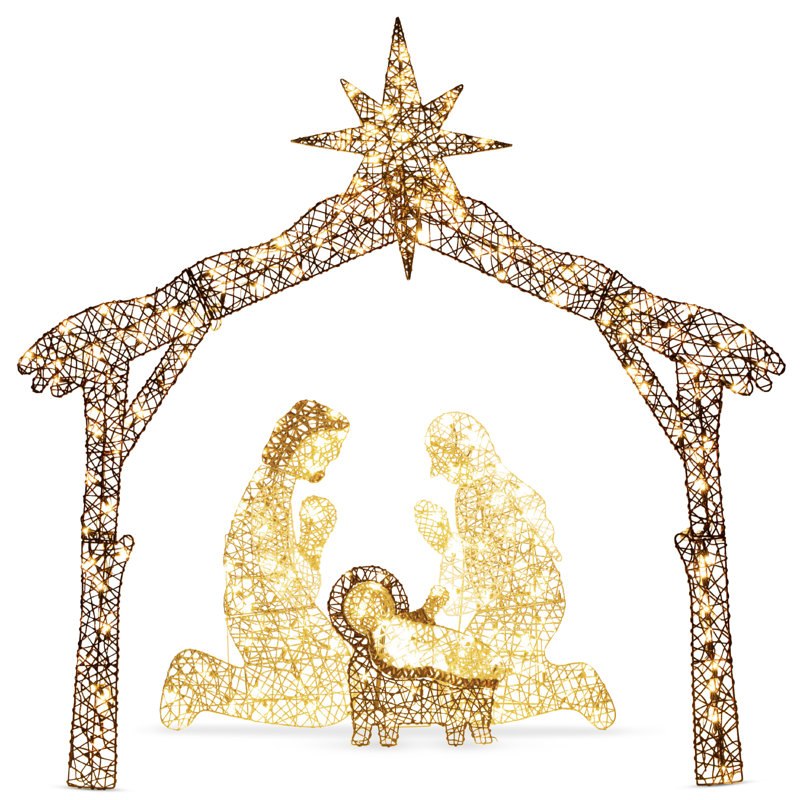 6Ft Warm White LED Outdoor Nativity Scene with Iron Frame