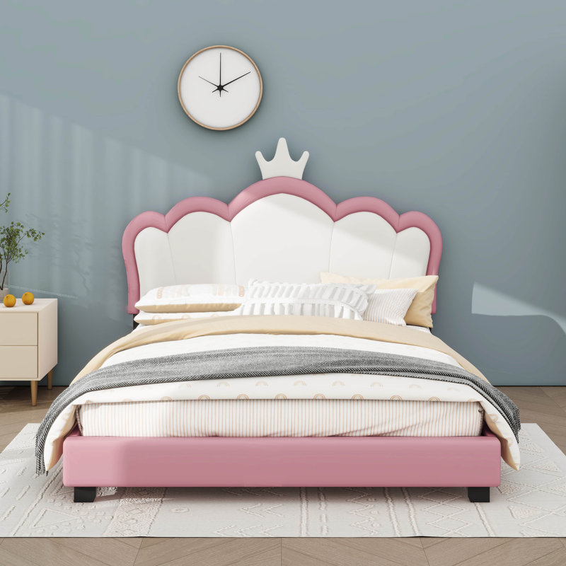Lit tapissier élégant avec tête de lit couronne élégante Princess, Rose/Blanc , Lit double