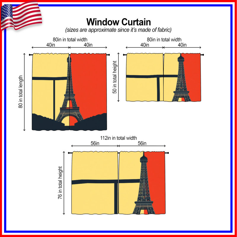 Rideaux de fenêtre Eiffel Tower, 40in x 82in - 2 panels, Room Darkening