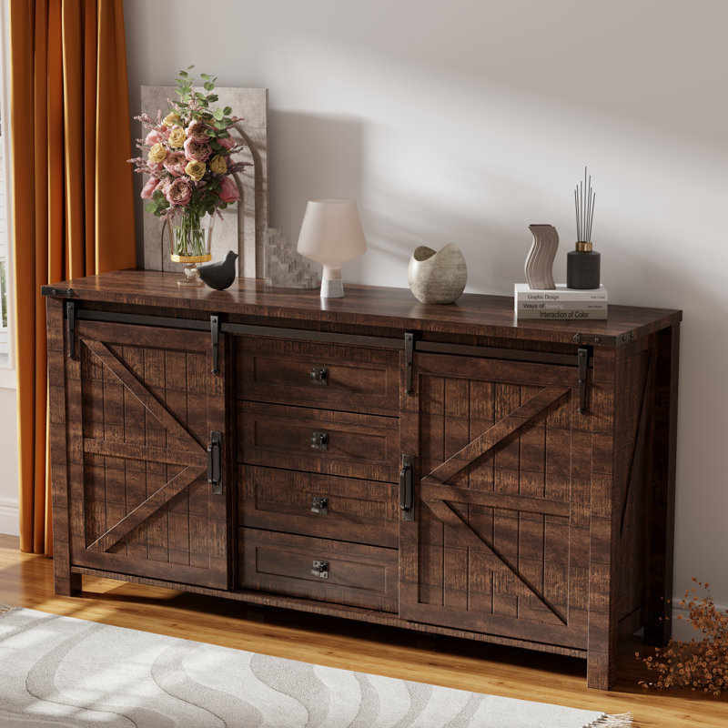 Commodes de style campagnard 60 po avec 4 tiroirs et 2 armoires, Brun