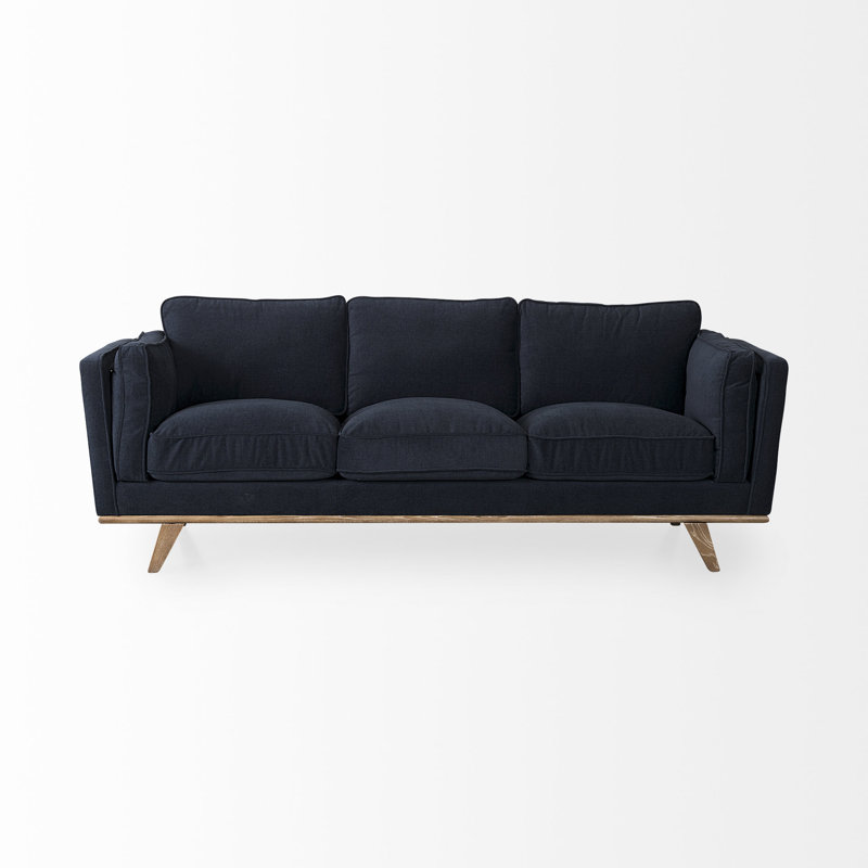 Damiere Upholstered 90.16'' Sofa, Navy Polyester Blend