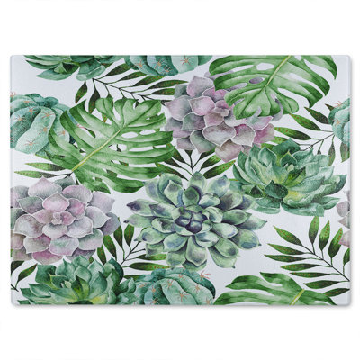 Watercolour Botanical Leaves Glass Chopping Board