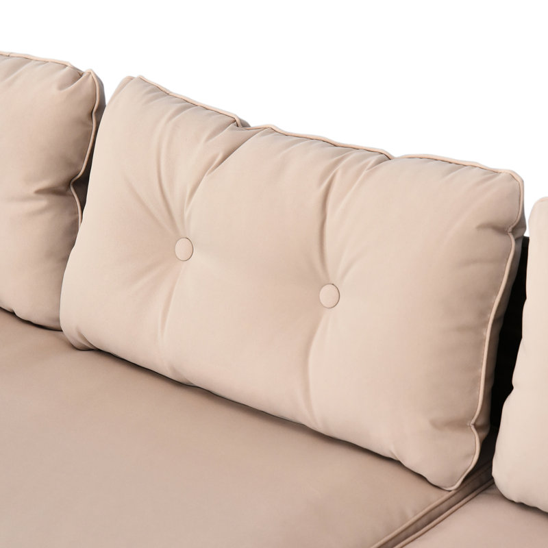 Ensemble modulaire d'extérieur 3 pièces - Patio avec méridienne, coussins, table en verre, utilisation toutes saisons, siège confortable beige, plateau de table trempé,