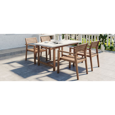 Ensemble de salle à manger de patio en bois d'acacia durable 5 pièces avec trou pour parasol