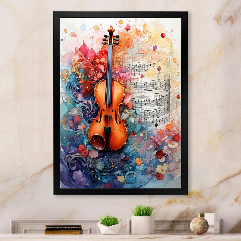 «Brown and Blue Classic Violin Music», H 32 po x l 24 po x P 1 po, Cadre simple noir