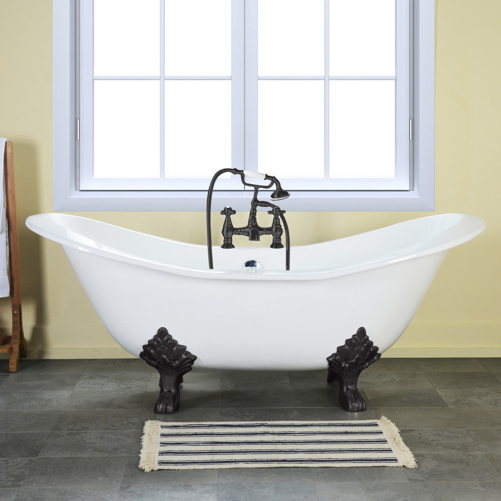Kingston Brass Aqua Eden 72-Inch Cast Iron Oval Double Slipper Clawfoot Tub (7-Inch Faucet Drillings) Kingston Brass Feet 