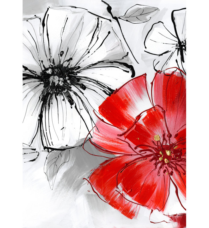 Croquis de fleurs rouges et blanches - Toile florale pour la décoration intérieure