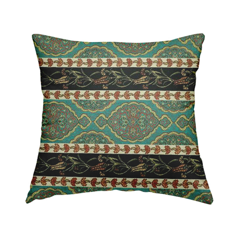 Jailyn Striped Square Throw Cushion, 28cm H x 28cm W x 5cm D, Teal/Blue