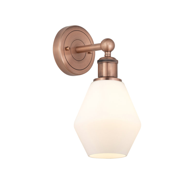 Amylea Armed Sconce, Cased Matte White, Antique Copper