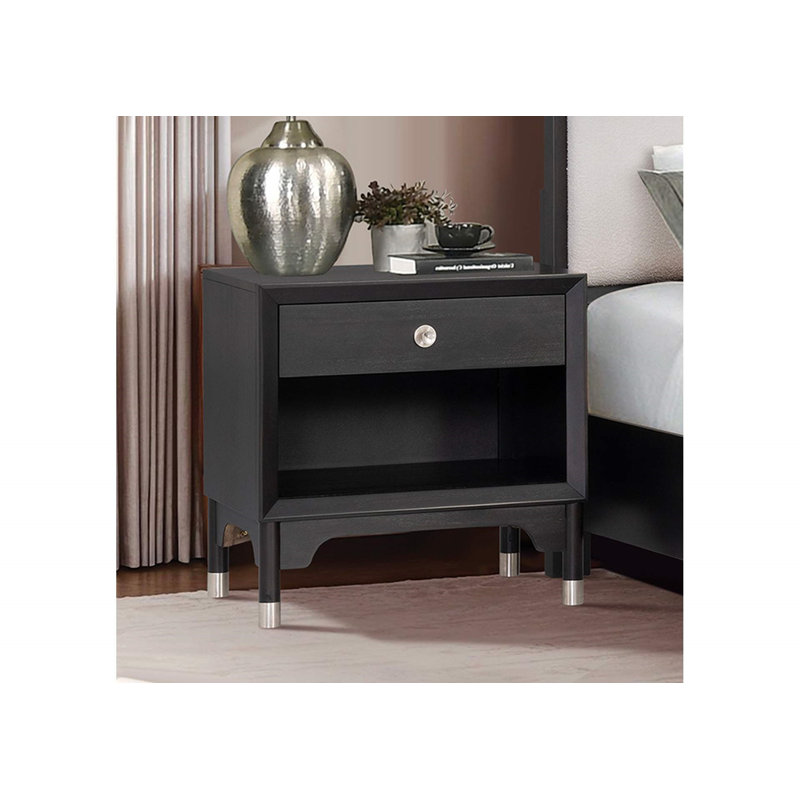 Table de chevet 1 pièce Mid-Century, Noir