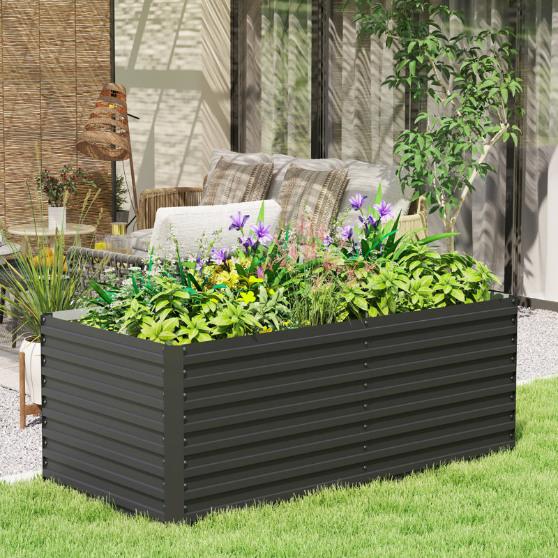 Lit de jardin surélevé galvanisé, boîte à fleurs 5 pi x 3 pi x 2 pi, gris foncé