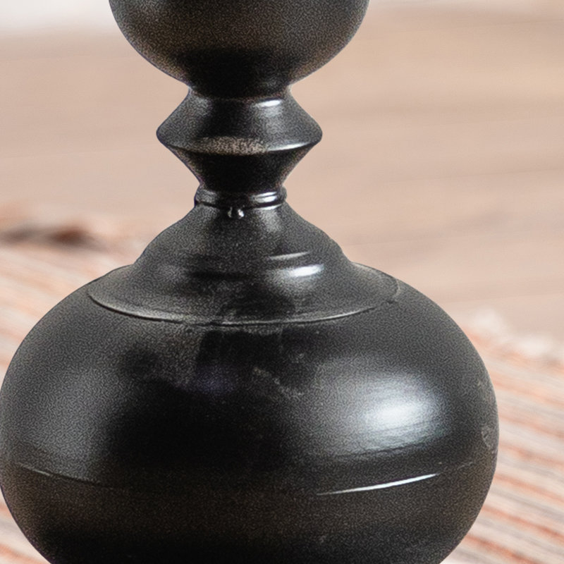 25.6" Alice Round Natural Solid Wood Top End Table Blends Modern&Farmhouse Styles For Living Room&Bedroom, Antique Black