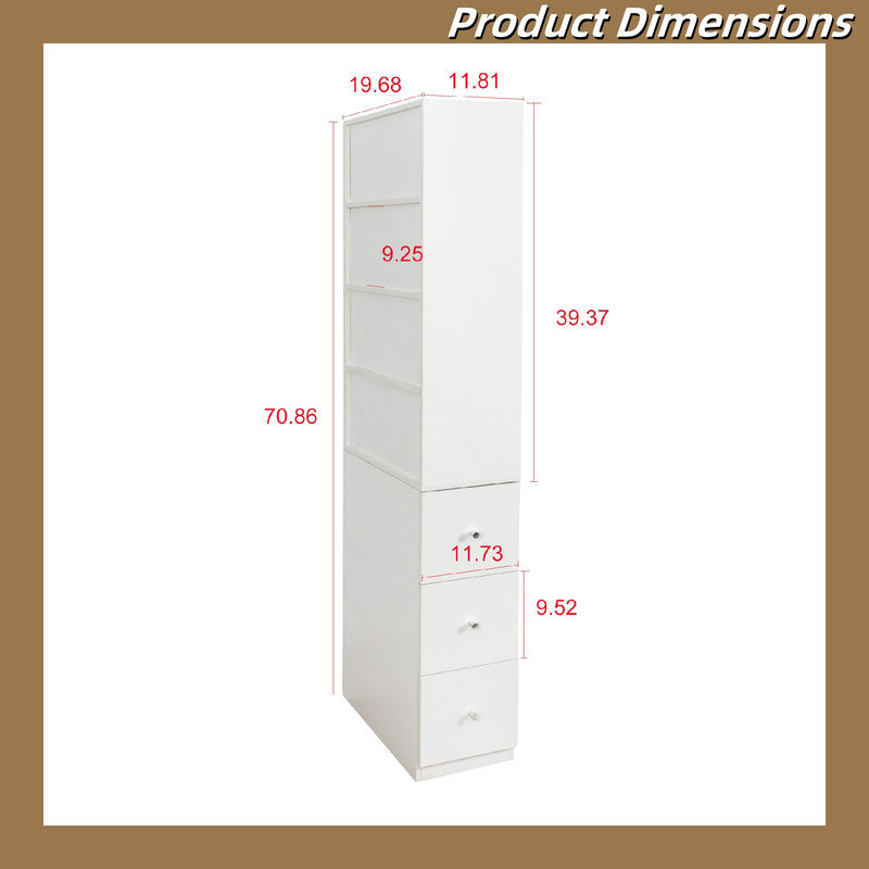 Grande armoire de rangement avec 3 tiroirs et 4 tablettes, Blanc