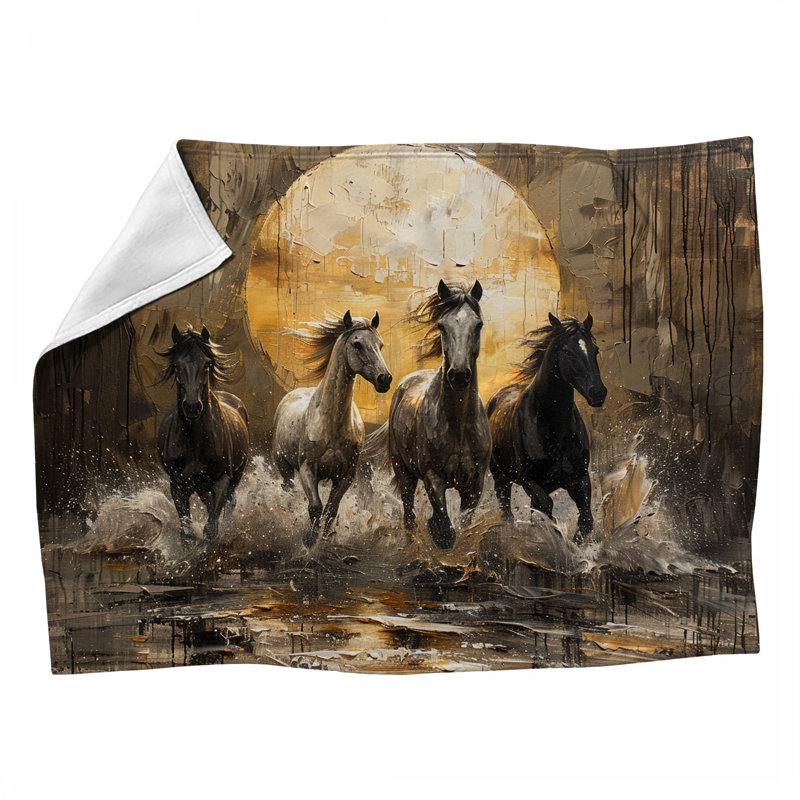 Running Horses Animal Machine Printed Throw Blanket, 50" W x 60" L