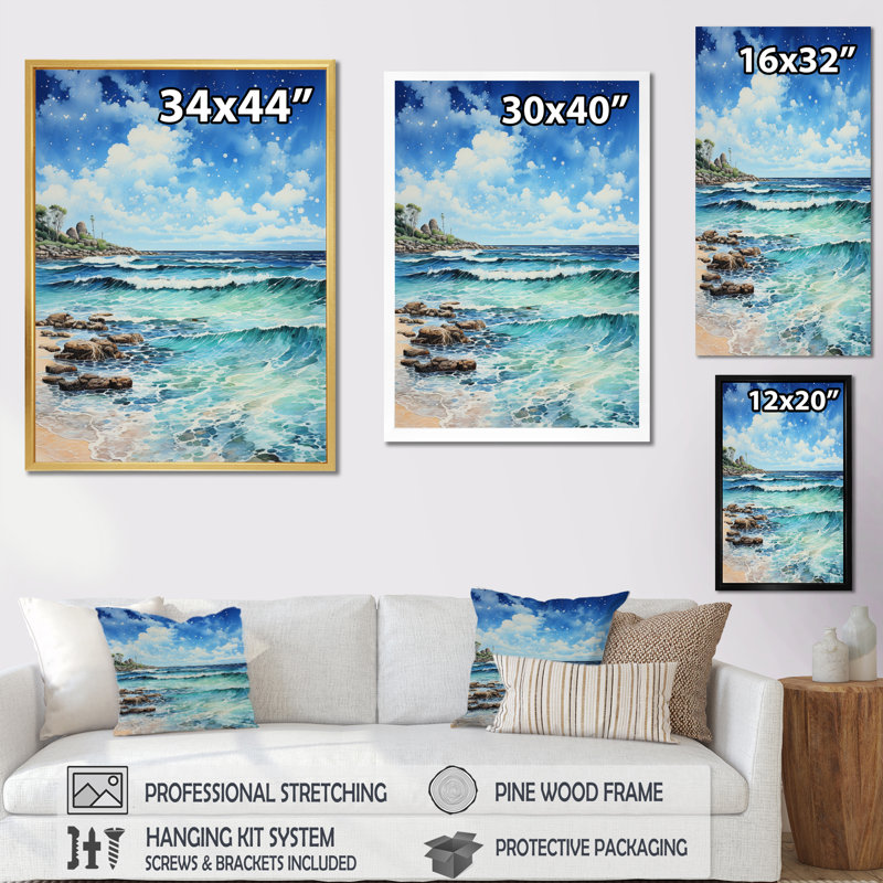Beach Photo Ocean Escape VI - Nautical & Beach Canvas Art Print, H 44 po x l 34 po x P 1,5 po, Cadre naturel flottant