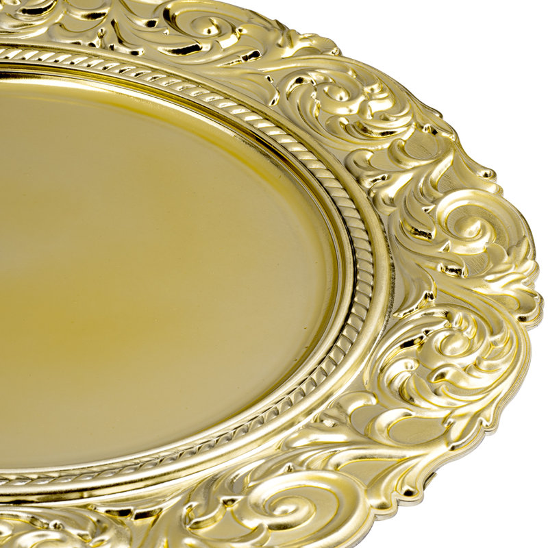 Gold Baroque Round Porcelain Charger Plates Set of 4