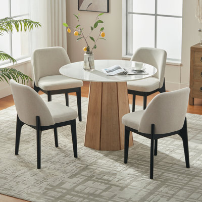 Bason 19.5" H Polyester Upholstered Dining Chair With Black Solid Wood Legs（Set Of 4）