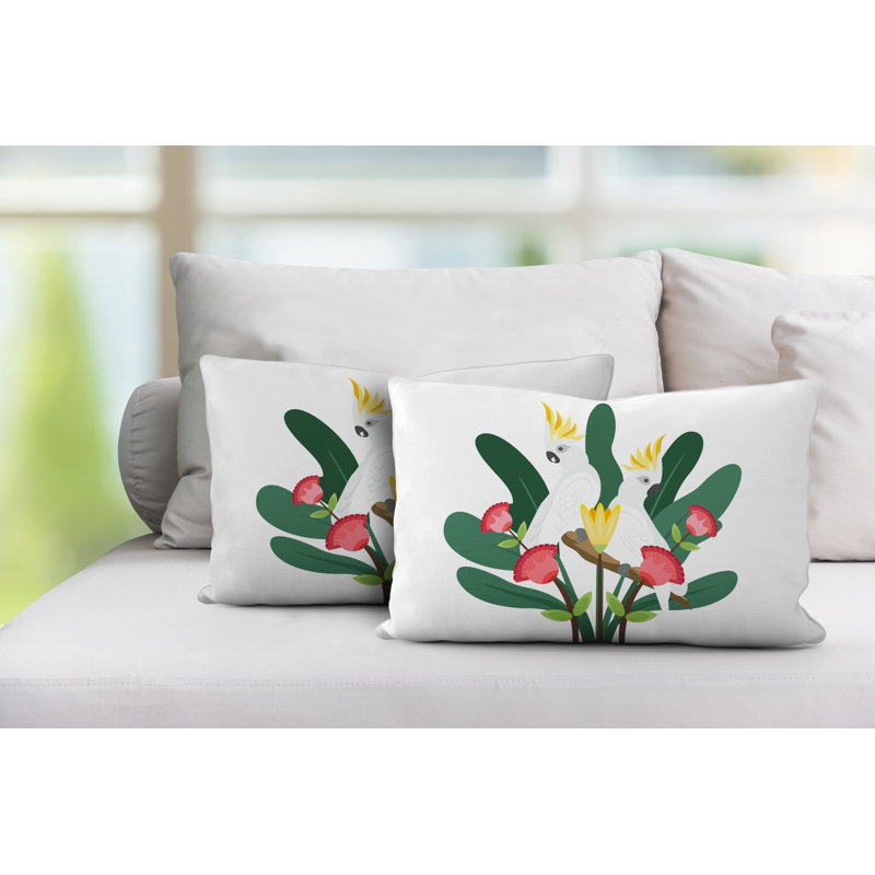 Coussin lombaire intérieur / extérieur Flocked Birds, Blanc