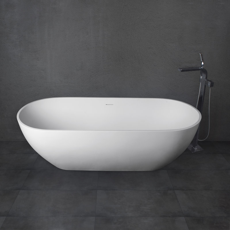 69" x 29.5" Solid Surface Stone Resin Freestanding Soaking Bathtub, White