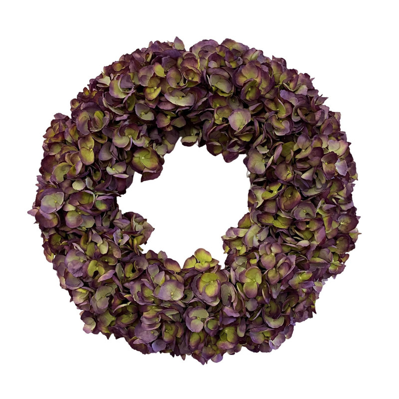 Couronne d'hortensias, Vert aubergine, H 24 po x l 24 po x P 5,5 po