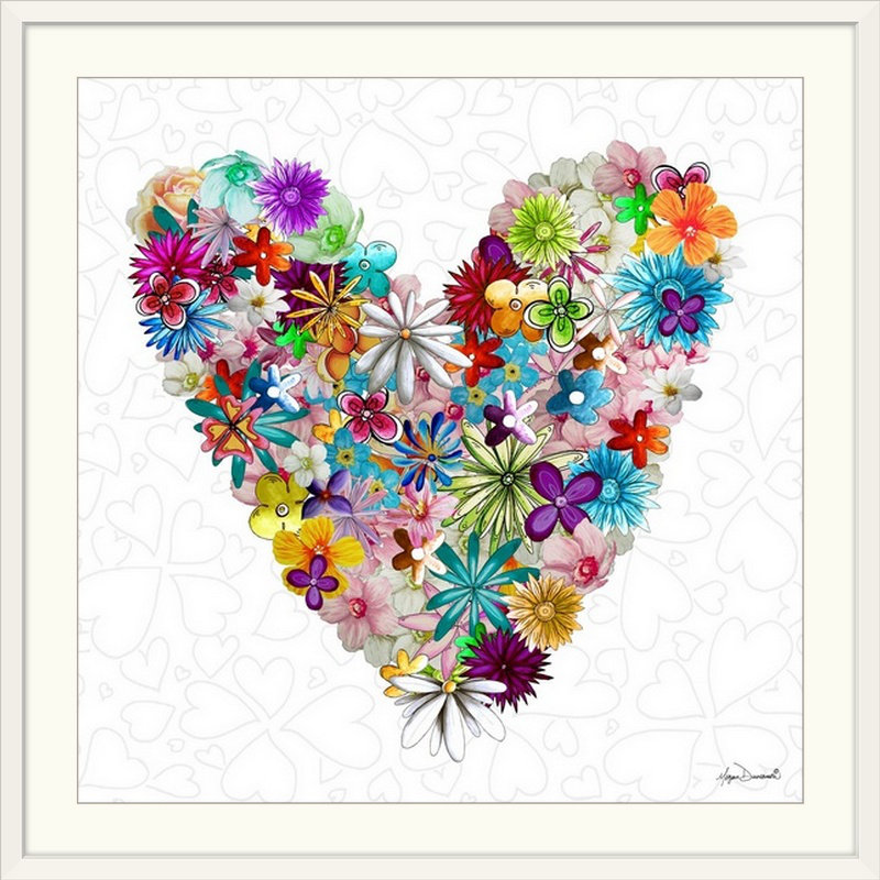 «Ethan Flower Heart Love» par Megan Duncanson - impression d'art graphique, H 20" x l 20" x P 1", Cadre blanc