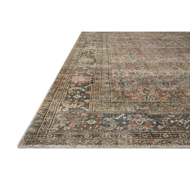 Adrian Terracotta & Charcoal Denim 90"x114" Stain-Resistant Area Rug
