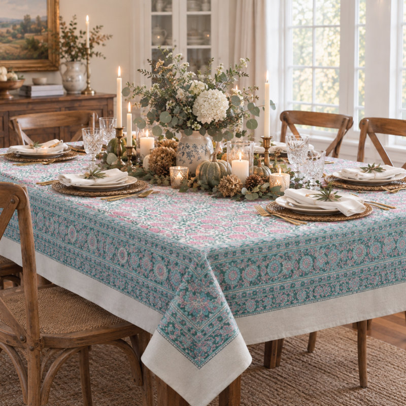 Rosaline Pink Floral tablecloth, 70" W x 108" L