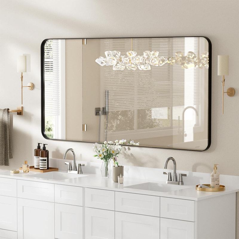 Miroir de salle de bain mural Cozy Design, 30 po x 50 po, Noir, Rectangle