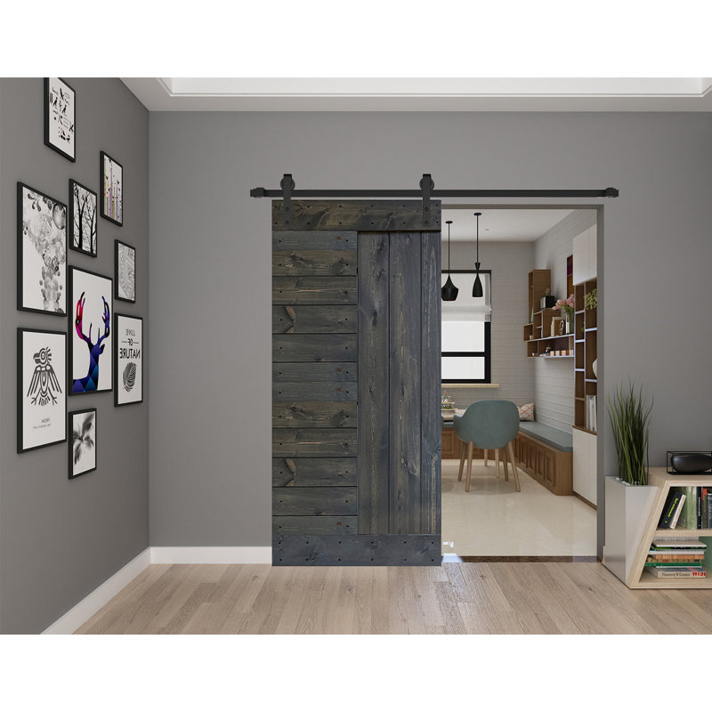 Porte de grange en bois peint à panneaux L Series sans trousse de quincaillerie d'installation, Gris carbone, 36 po x 84 po