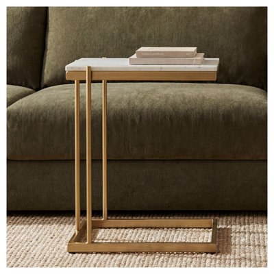 White Marble C-Table with Gold-Finished Iron Base