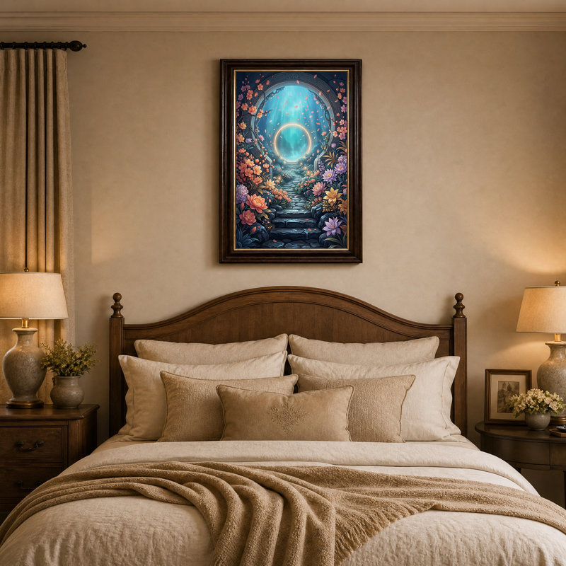 Impression sur toile Fantasy Garden Path to Glowing portail, H 18 po x l 12 po