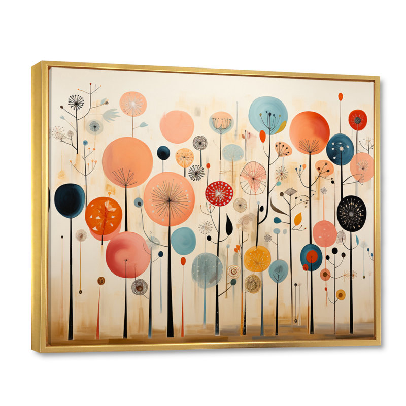 Fond d'écran coloré Mid Mid Century Whimsical - Art abstrait Mid-Century, Cadre flottant doré, H 12 po x l 20 po x P 1 po