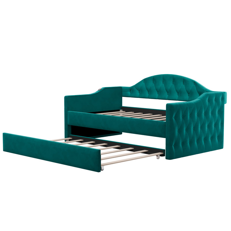 Lit de jour capitonné capitonné avec couchette, Vert