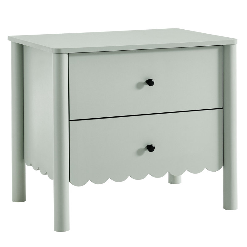 Emmeline Scalloped 2-Drawer Nightstand, Sage